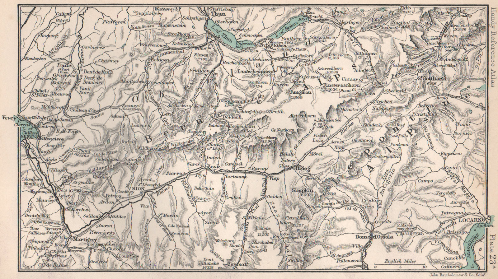Bernese Alps. Lepontine Alps. Sion Thun Locarno. Switzerland 1904 old map